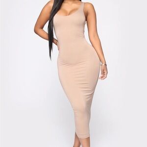 Fashion Nova Tan Fully Lined Maxi Dress 2XL